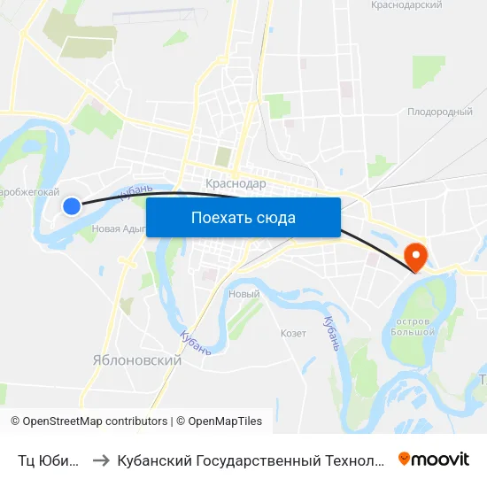 Тц Юбилейный to Кубанский Государственный Технологический Университет map