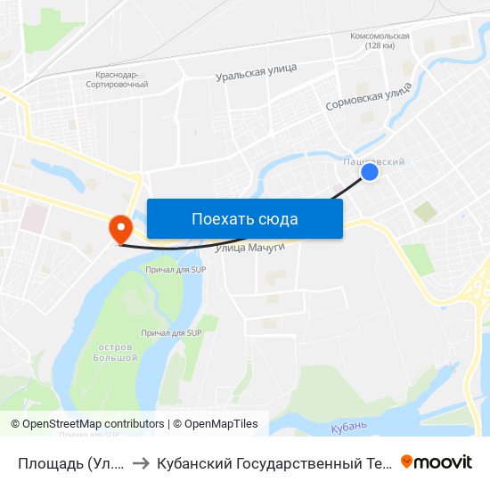 Площадь (Ул. Бершанской) to Кубанский Государственный Технологический Университет map
