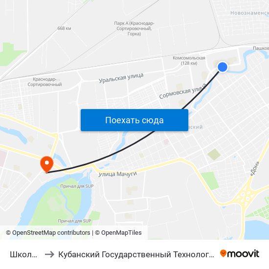 Школа №83 to Кубанский Государственный Технологический Университет map