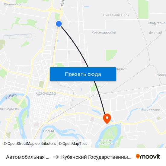 Автомобильная (Ростовское Шоссе) to Кубанский Государственный Технологический Университет map