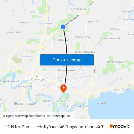 12-Й Км Ростовского Шоссе to Кубанский Государственный Технологический Университет map