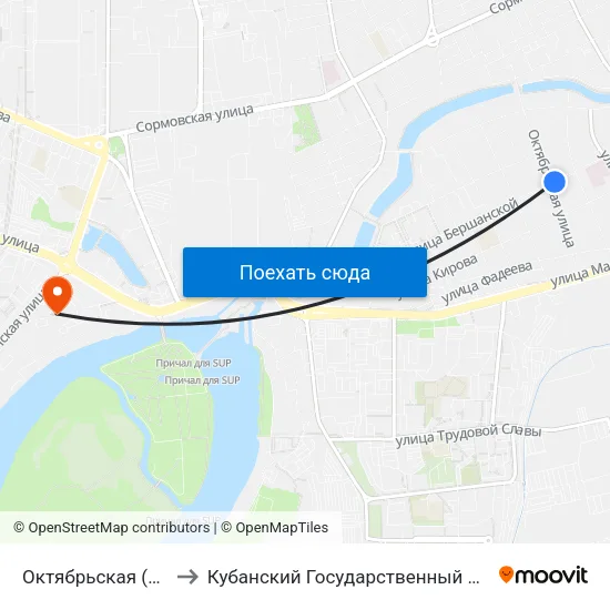 Октябрьская (Ул. Бершанской) to Кубанский Государственный Технологический Университет map