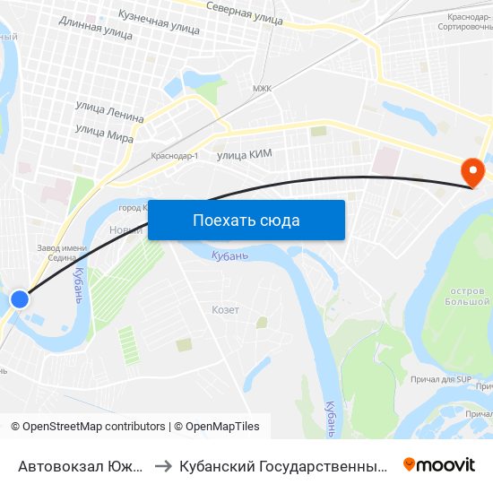 Автовокзал Южный (Ул. Береговая) to Кубанский Государственный Технологический Университет map