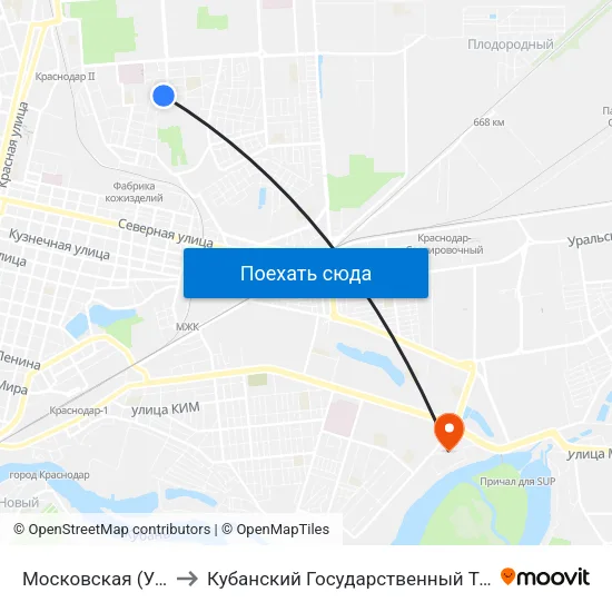 Московская (Ул. Островского) to Кубанский Государственный Технологический Университет map