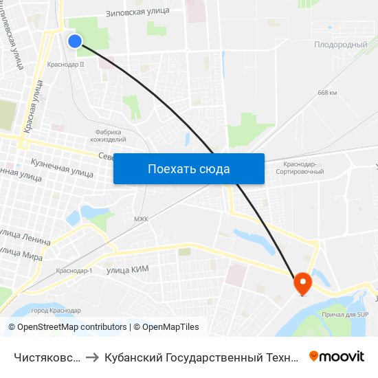 Чистяковская Роща to Кубанский Государственный Технологический Университет map