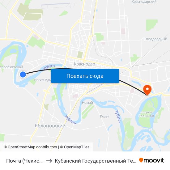 Почта (Чекистов Проспект) to Кубанский Государственный Технологический Университет map