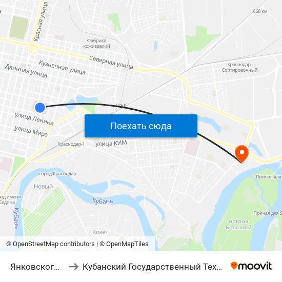 Янковского (Трамвай) to Кубанский Государственный Технологический Университет map