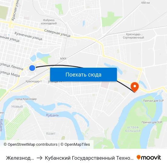 Железнодорожная to Кубанский Государственный Технологический Университет map