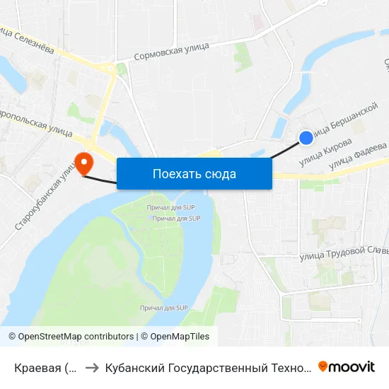 Краевая (Трамвай) to Кубанский Государственный Технологический Университет map