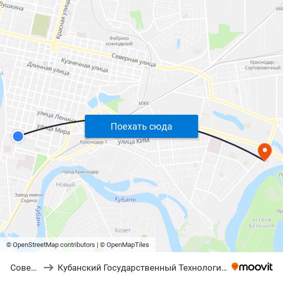 Советская to Кубанский Государственный Технологический Университет map