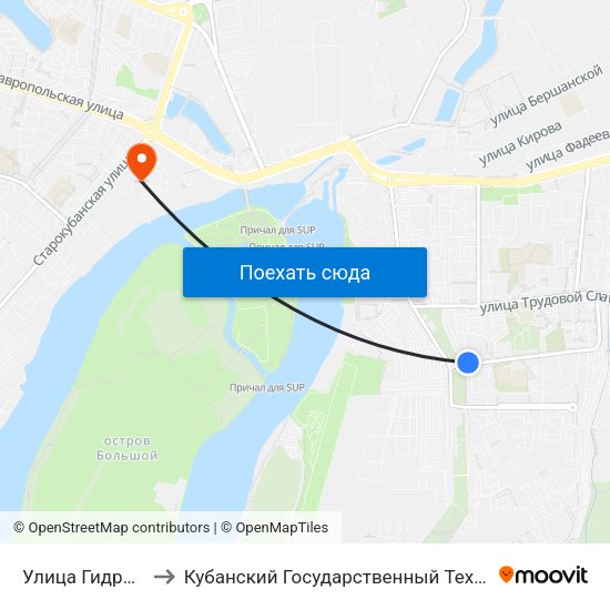 Улица Гидростроителей to Кубанский Государственный Технологический Университет map