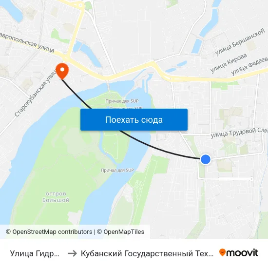 Улица Гидростроителей to Кубанский Государственный Технологический Университет map