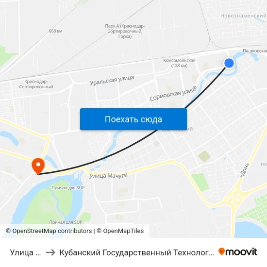Улица 1 Мая to Кубанский Государственный Технологический Университет map