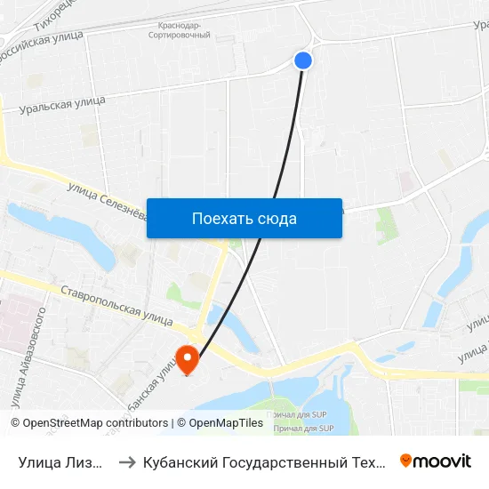 Улица Лизы Чайкиной to Кубанский Государственный Технологический Университет map