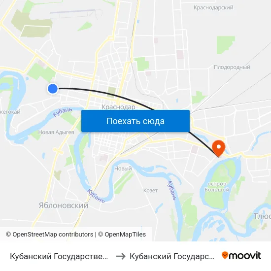 Кубанский Государственный Аграрный Университет(По Требованию) to Кубанский Государственный Технологический Университет map