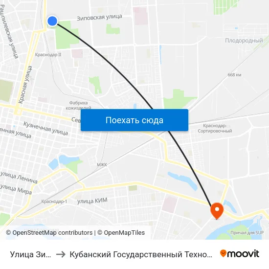 Улица Зиповская to Кубанский Государственный Технологический Университет map