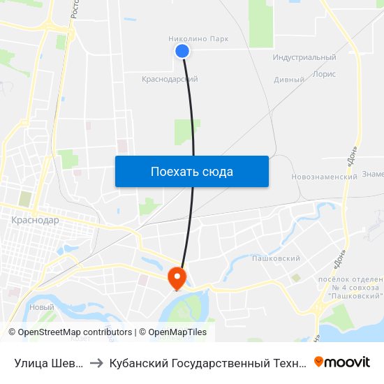 Улица Шевцова, 36/1 to Кубанский Государственный Технологический Университет map