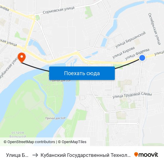 Улица Благоева to Кубанский Государственный Технологический Университет map