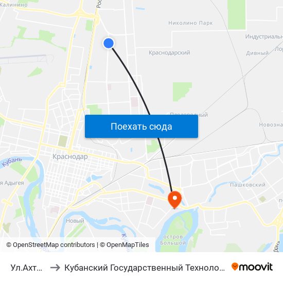 Ул.Ахтарская to Кубанский Государственный Технологический Университет map