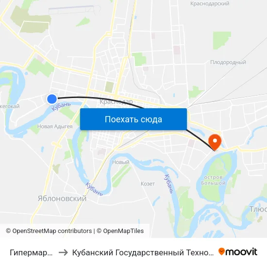 Гипермаркет О,Кей to Кубанский Государственный Технологический Университет map