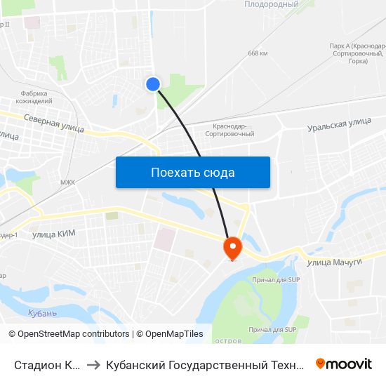 Стадион Краснодар to Кубанский Государственный Технологический Университет map