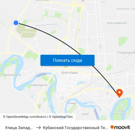 Улица Западный Обход, 34 to Кубанский Государственный Технологический Университет map