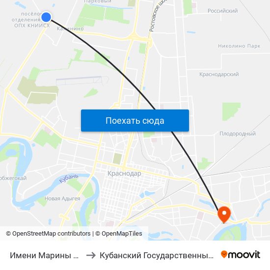 Имени Марины Цветаевой Улица, 15 to Кубанский Государственный Технологический Университет map