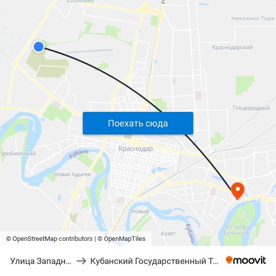 Улица Западный Обход, 38 А to Кубанский Государственный Технологический Университет map