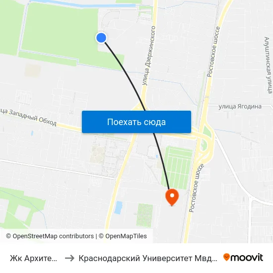 Жк Архитектор to Краснодарский Университет Мвд России map