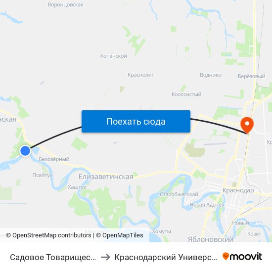 Садовое Товарищество Кубаночка to Краснодарский Университет Мвд России map