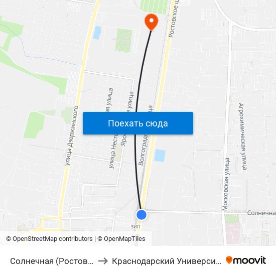 Солнечная (Ростовское Шоссе) to Краснодарский Университет Мвд России map