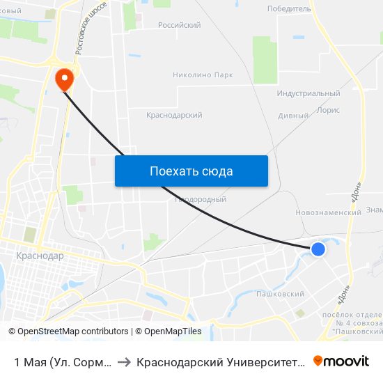 1 Мая (Ул. Сормовская) to Краснодарский Университет Мвд России map