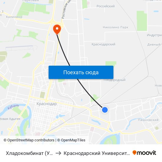 Хладокомбинат (Ул. Стасова) to Краснодарский Университет Мвд России map