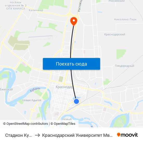 Стадион Кубань to Краснодарский Университет Мвд России map