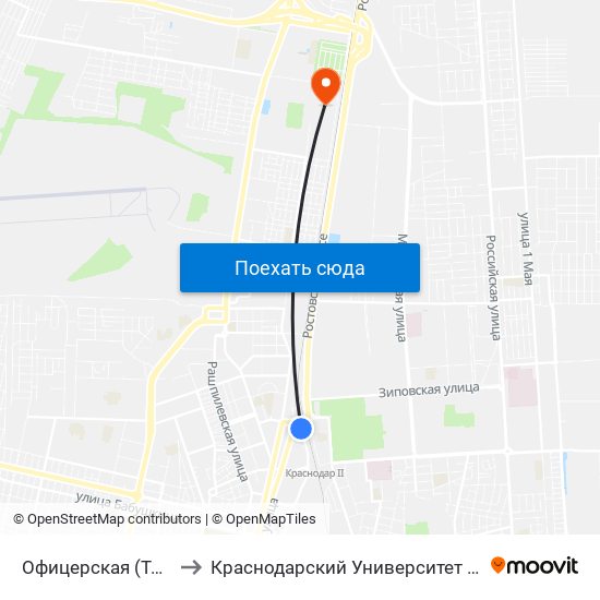 Офицерская (Трамвай) to Краснодарский Университет Мвд России map