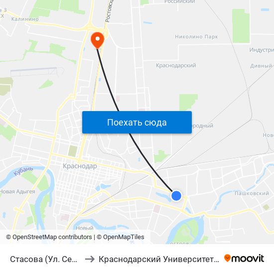 Стасова (Ул. Селезнёва) to Краснодарский Университет Мвд России map