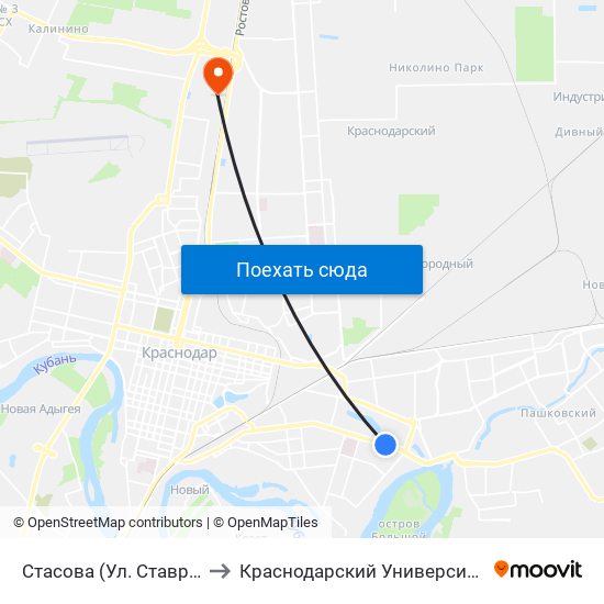 Стасова (Ул. Ставропольская) to Краснодарский Университет Мвд России map