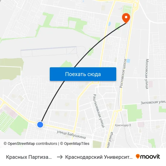 Красных Партизан (Трамвай) to Краснодарский Университет Мвд России map