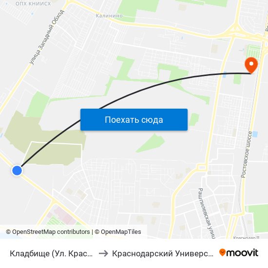 Кладбище (Ул. Красных Партизан) to Краснодарский Университет Мвд России map