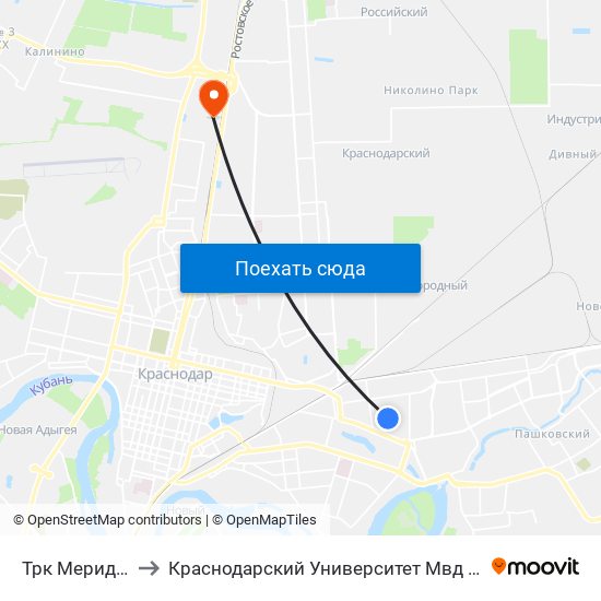 Трк Меридиан to Краснодарский Университет Мвд России map