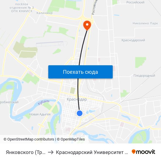 Янковского (Трамвай) to Краснодарский Университет Мвд России map