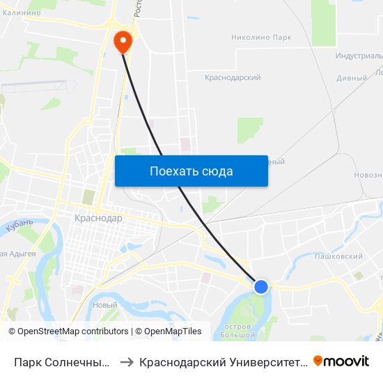 Парк Солнечный Остров to Краснодарский Университет Мвд России map