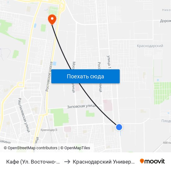 Кафе (Ул. Восточно-Кругликовская) to Краснодарский Университет Мвд России map