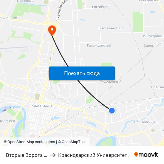 Вторые Ворота Гаранта to Краснодарский Университет Мвд России map