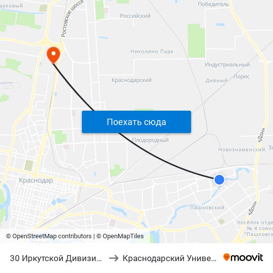 30 Иркутской Дивизии (Ул. Сормовская) to Краснодарский Университет Мвд России map