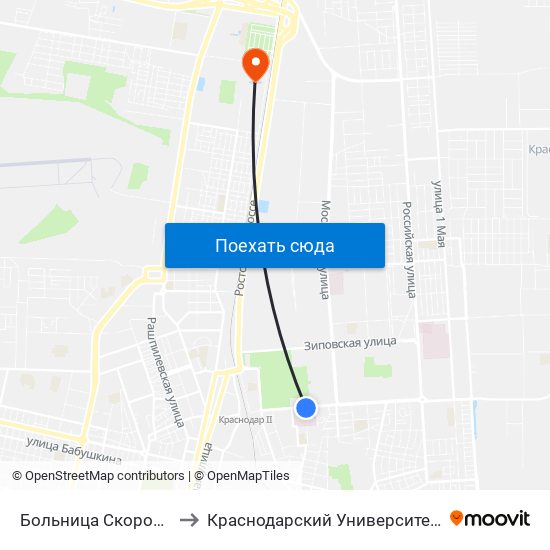 Больница Скорой Помощи to Краснодарский Университет Мвд России map