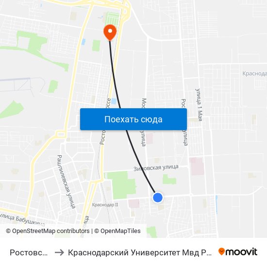 Ростовская to Краснодарский Университет Мвд России map