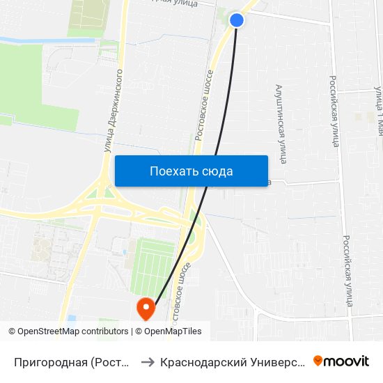 Пригородная (Ростовское Шоссе) to Краснодарский Университет Мвд России map