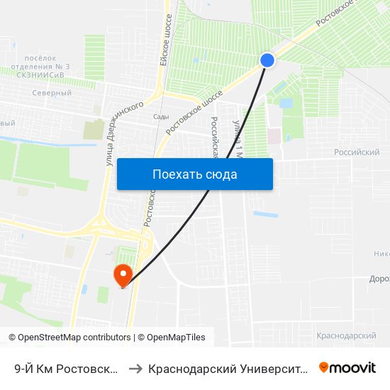 9-Й Км Ростовского Шоссе to Краснодарский Университет Мвд России map