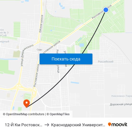 12-Й Км Ростовского Шоссе to Краснодарский Университет Мвд России map